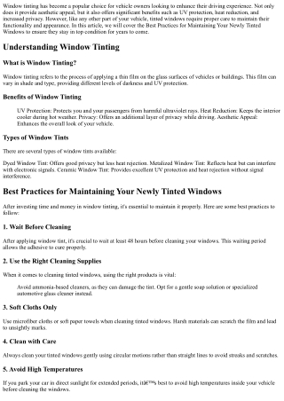 Best Practices for Maintaining Your Newly Tinted Windows