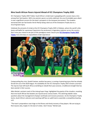 Nine South African Pacers Injured Ahead of Champions Trophy 2025