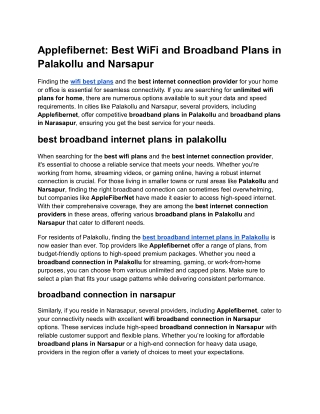 Applefibernet_ Best WiFi and Broadband Plans in Palakollu and Narasapur