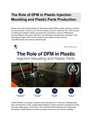 The Role of DFM in Plastic Injection Moulding and Plastic Parts Production