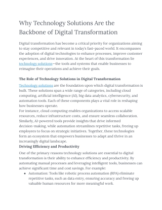 Why Technology Solutions Are the Backbone of Digital Transformation