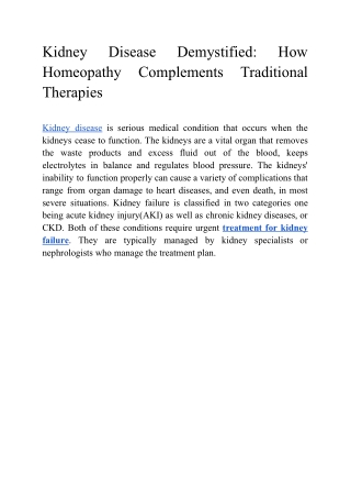 Kidney Disease Demystified How Homeopathy Complements Traditional Therapies