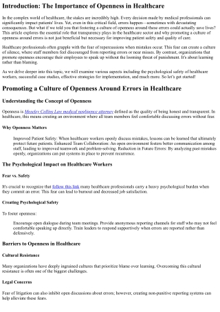 .“Promoting a Culture of Openness Around Errors in Healthcare”