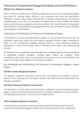 Pressure & Temperature Gauge Standards and Certifications What You Need to Know