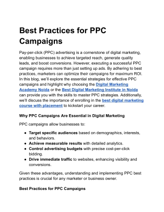Best Practices for PPC Campaigns