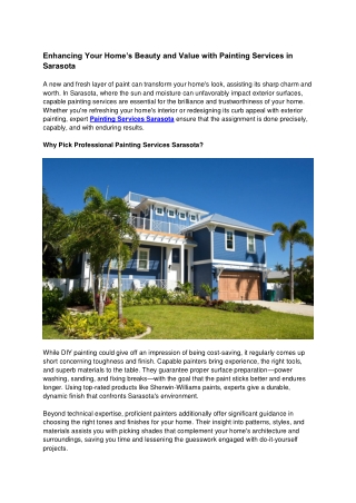 Enhancing Your Home’s Beauty and Value with Painting Services in Sarasota