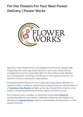 For Her Flowers For Your Next Flower Delivery  | Flower Works