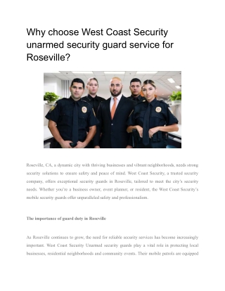 Why choose West Coast Security unarmed security guard service for Roseville (1)