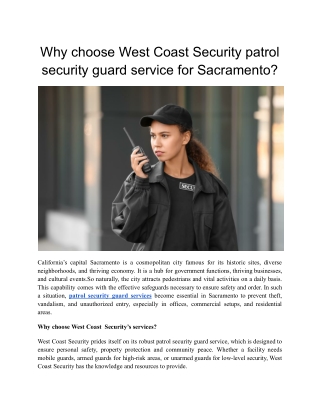 Why choose West Coast Security patrol security guard service for Sacramento (1)