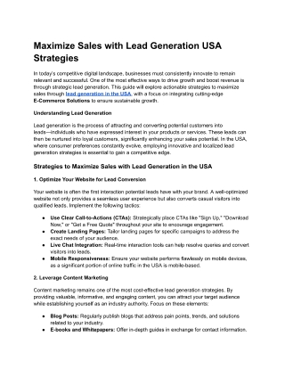 Maximize Sales with Lead Generation USA Strategies