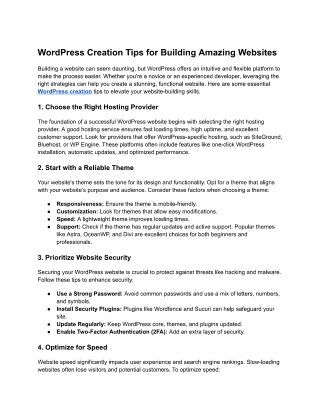 WordPress Creation Tips for Building Amazing Websites