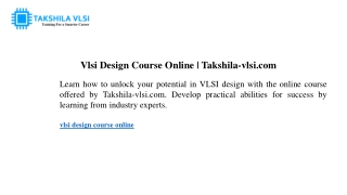 Vlsi Design Course Online Takshila-vlsi.com