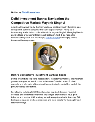 Investment Banks in Delhi:  Mayank Singhvi's Competitive Edge