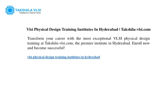 Vlsi Physical Design Training Institutes In Hyderabad Takshila-vlsi.com