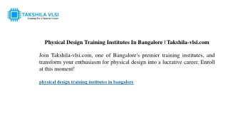 Physical Design Training Institutes In Bangalore Takshila-vlsi.com