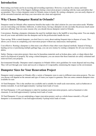 Making Your Renovation Easier with Dumpster Rental in Orlando