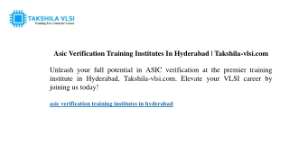 Asic Verification Training Institutes In Hyderabad Takshila-vlsi.com