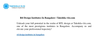 Rtl Design Institutes In Bangalore Takshila-vlsi.com
