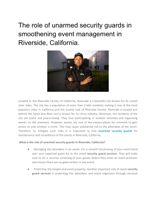 The role of unarmed security guards in smoothening event management in Riverside, California