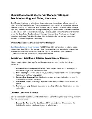 QuickBooks Database Server Manager Stopped_ Troubleshooting and Fixing the Issue