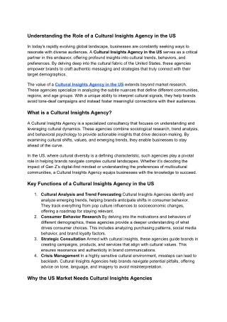 Understanding the Role of a Cultural Insights Agency in the US