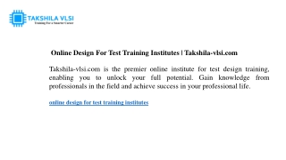 Online Design For Test Training Institutes Takshila-vlsi.com