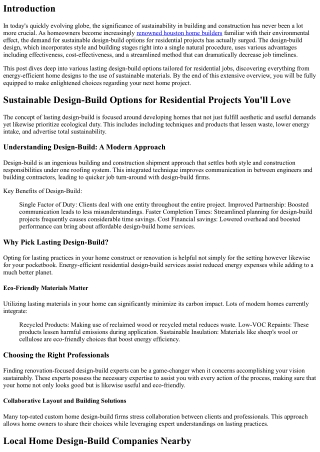 Sustainable Design-Build Options for Residential Projects You'll Love