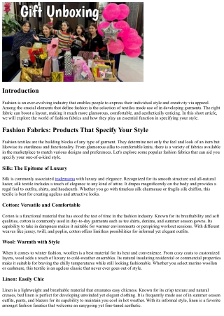 Fashion Fabrics: Materials That Specify Your Style
