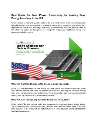 Best States for Solar Power