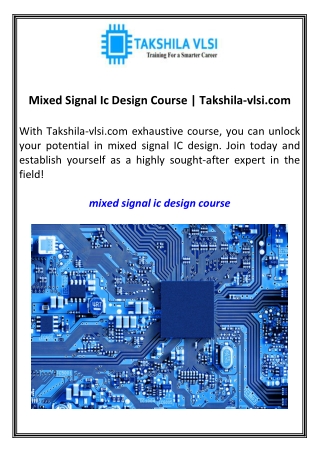 Mixed Signal Ic Design Course Takshila-vlsi.com