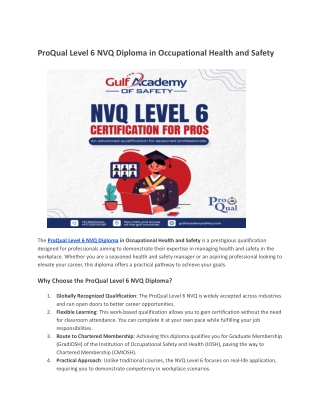 ProQual Level 6 NVQ Diploma in Occupational Health and Safety