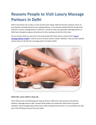 Reasons People to Visit Luxury Massage Parlours in Delhi