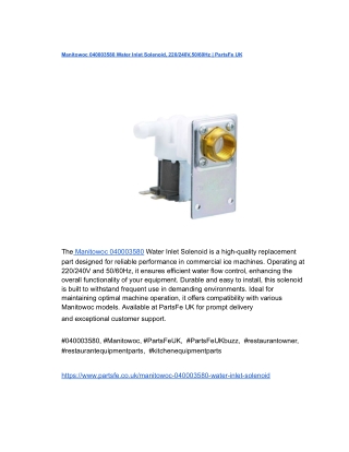 Manitowoc 040003580 Water Inlet Solenoid, 220_240V,50_60Hz _ PartsFe UK