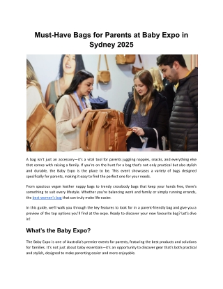 Must-Have Bags for Parents at Baby Expo in Sydney 2025