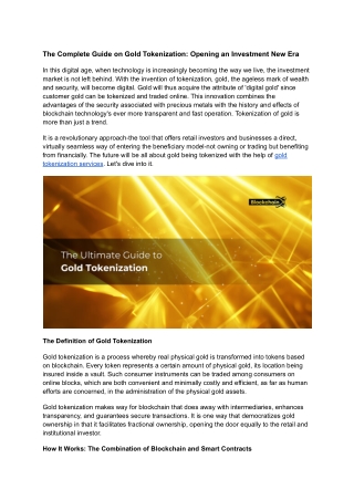 The Complete Guide on Gold Tokenization_ Opening an Investment New Era