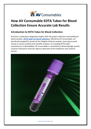 How AV Consumable EDTA Tubes for Blood Collection Ensure Accurate Lab Results