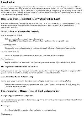 How Long Does Residential Roof Waterproofing Last?