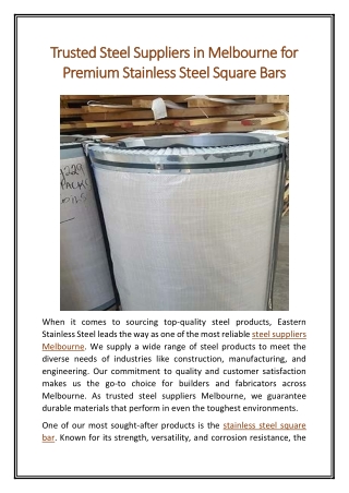 Trusted Steel Suppliers in Melbourne for Premium Stainless Steel Square Bars