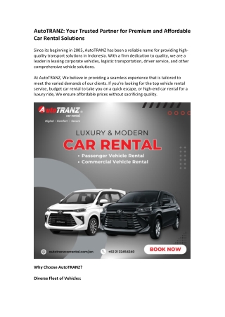 AutoTRANZ Your Trusted Partner for Premium and Affordable Car Rental Solutions