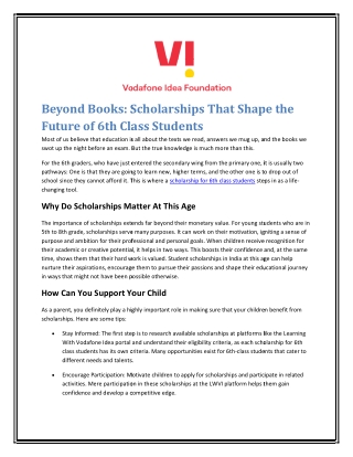 Beyond Books Scholarships That Shape the Future of 6th Class Students