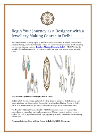 Begin Your Journey as a Designer with a Jewellery Making Course in Delhi