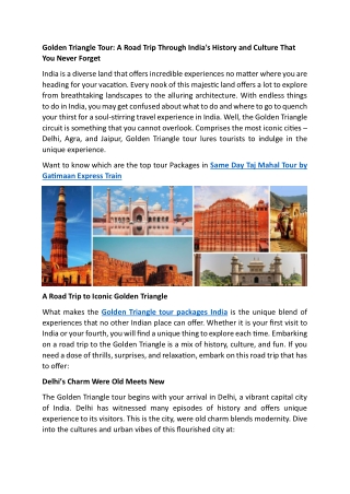 Golden Triangle Tour- A Road Trip Through India's History and Culture That You Never Forget