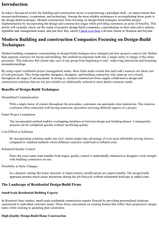 Modern Construction Firms Specializing in Design-Build Techniques