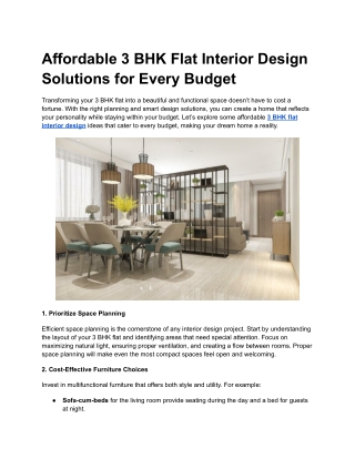 Affordable 3 BHK Flat Interior Design Solutions for Every Budget