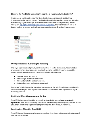 Discover the Top Digital Marketing Companies in Hyderabad with Social DNA
