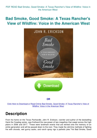 PDF READ Bad Smoke  Good Smoke A Texas Rancher's View of Wildfire Voice in the American West