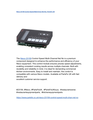 Nieco 23159 Control Speed Multi-Chan Nel No _ PartsFe UK