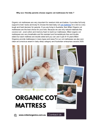 Why eco- friendly parents choose organic cot mattresses for kids ?