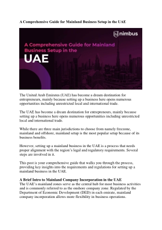 Mainland Business Setup Dubai