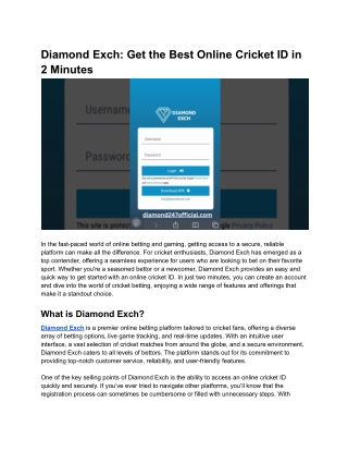 Diamond Exch_ Get the Best Online Cricket ID in 2 Minutes